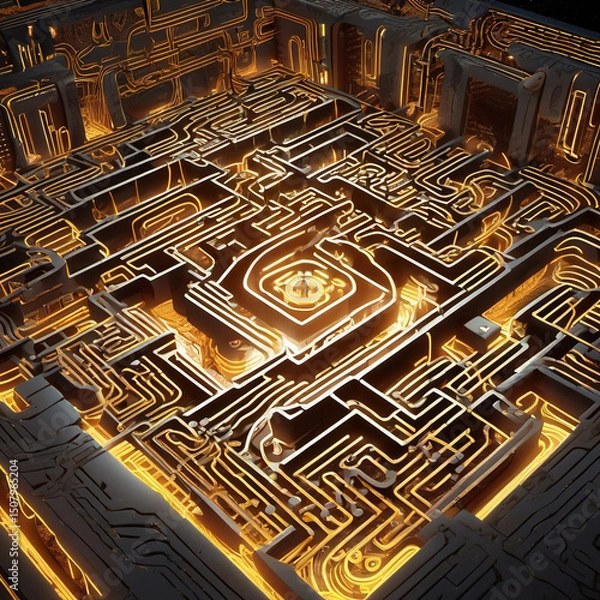 Obraz Futuristic Nano-Tech Labyrinth in Global Illumination Style �C RAW Capture Sci-Fi Art