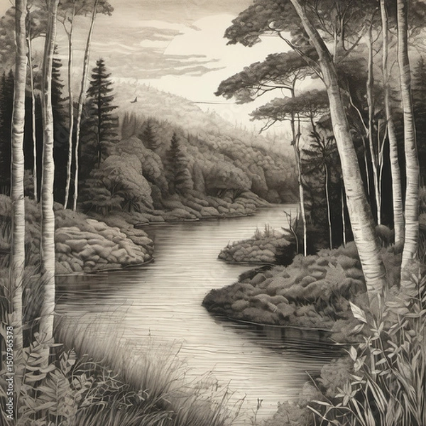 Fototapeta Charcoal Drawing of The Environment Using Anthotype Technique