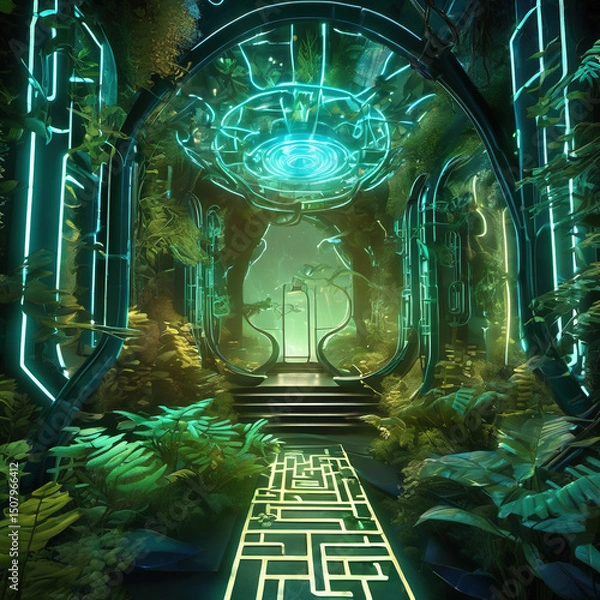 Obraz Sci-Fi Bio-Sensorium Maze with Lens Flare and Field Recording Sounds