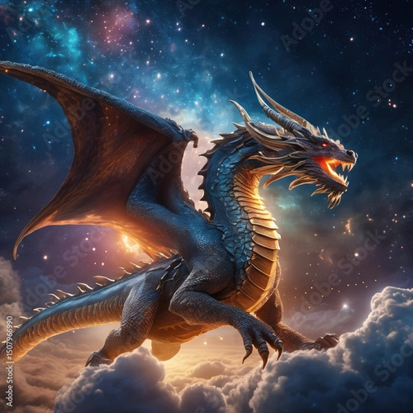 Obraz Celestial Dragon Flight in Lens Flare Style on ARRI Alexa �C Fantasy Cinematic Art