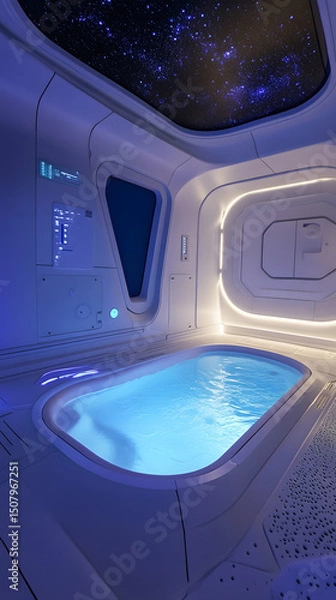 Obraz Modern futuristic spa interior starry ceiling design pool decor sense serenity space exploration