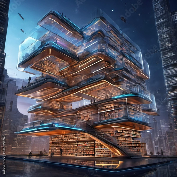 Fototapeta Futuristic Anti-Gravity Library Concept Art in HDR for CAD Rendering