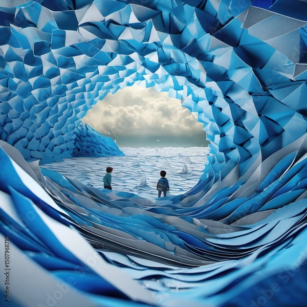 Obraz Surreal Origami Ocean in Worm��s-Eye View �C Additive Synthesis Digital Art
