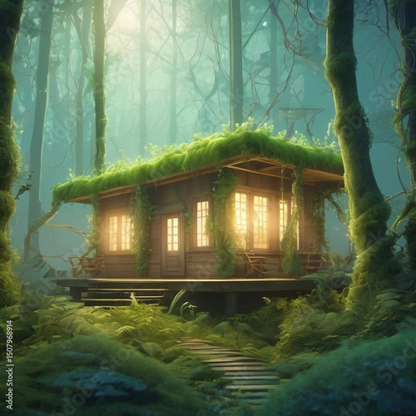 Obraz Ethereal Bio-Mesh Forest in Vapor Cottage Style on Large Format Film