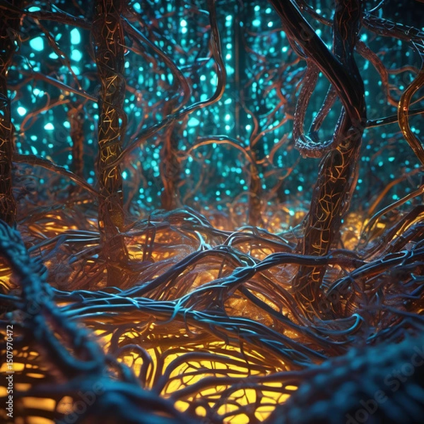 Obraz Futuristic Thermal Vision of a Bio-Mesh Forest with Shallow Depth of Field