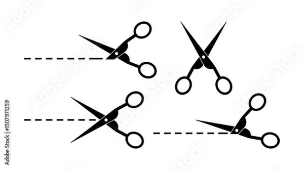 Fototapeta Cutting Scissors Icon Set. Vector Snip Tool Symbol, Paper Cut Pictogram, Crafting Shears, Edit Tool Graphic, Trim Action, Clip Art, Line Art Illustration