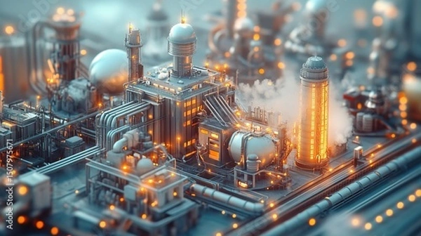 Fototapeta A futuristic recycling plant converting trash into clean energy 