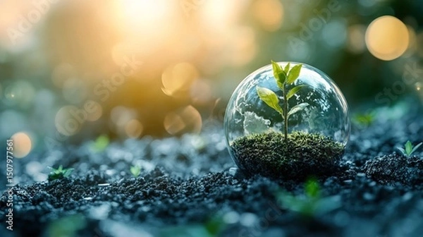 Fototapeta A futuristic Earth where every business follows 100% green energy policies 