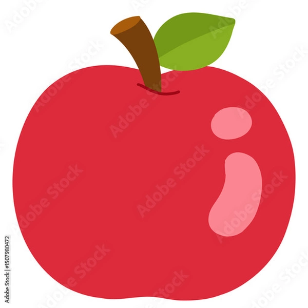 Obraz Red Apple with Leaf - Flat Vector Illustration