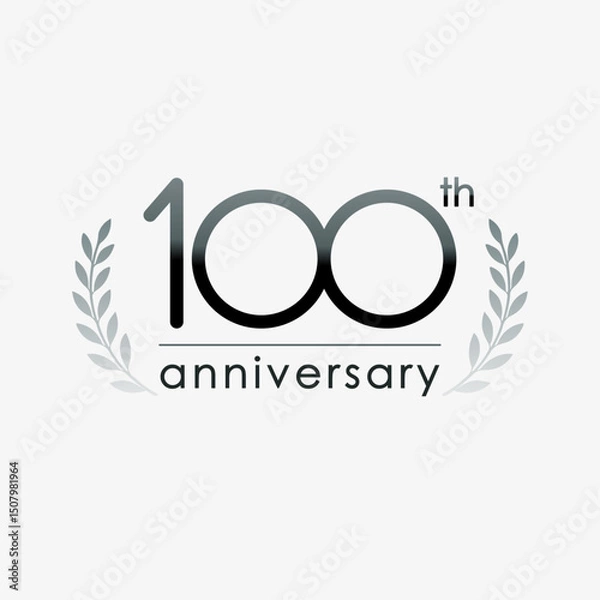 Obraz 100 years modern minimalist logo. classic style with leaves by side. dark colors, light background. events, celebrations, anniversary