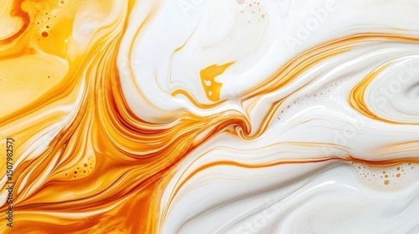 Fototapeta Vibrant dynamic abstract patterns created by the swirling and blending of an espresso shot in a close up photography composition