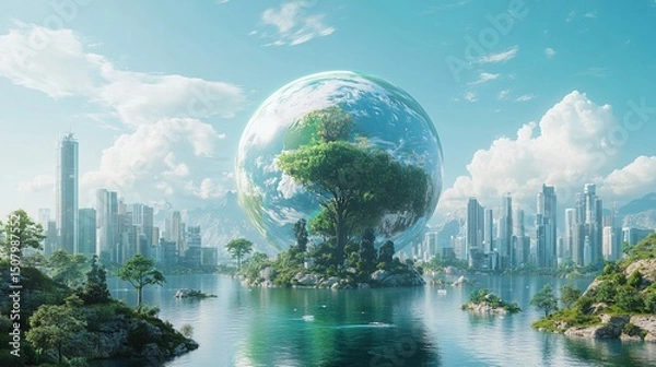 Fototapeta A climate change summit attended by virtual avatars from around the world 