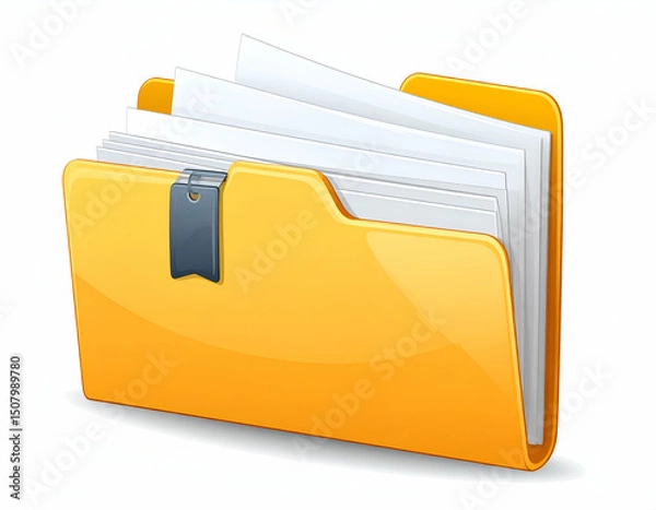 Fototapeta Yellow File Folder Icon Clean Vector Illustration of Documents and Tab