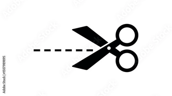 Fototapeta Scissor Cutting Icon with Dotted Line. Paper Snip Tool, Craft Shears, Trim Symbol Vector for UI Elements, Print Graphics, DIY and Editing Designs