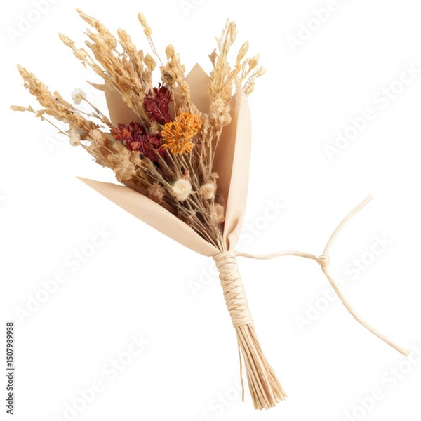 Obraz Mini Dried Flower Bouquet Autumnal Hues in a Rustic Bundle