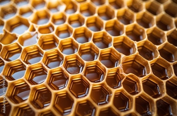 Obraz macro view of honeycomb filled with golden natural honey