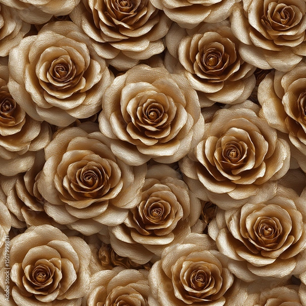 Fototapeta seamless tile of Elegant floral pattern with fully bloomed beige and brown roses, ideal for romantic backgrounds, wallpaper, or decorative design projects. Generative by AI