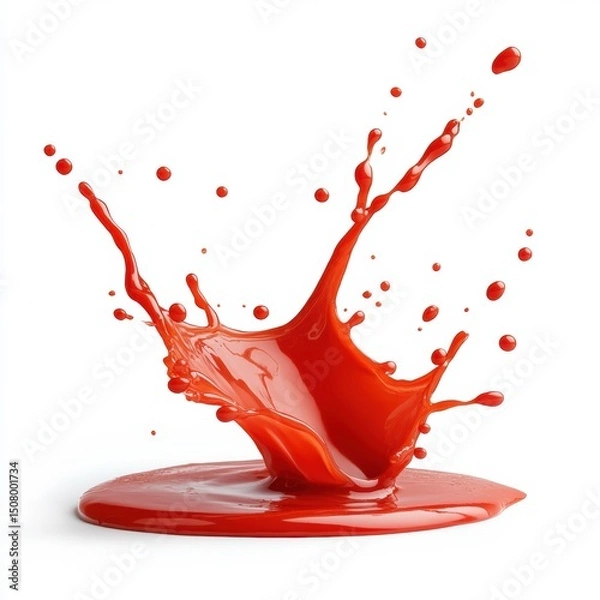 Fototapeta A vibrant splash of red paint on a white background creating an artistic expression.