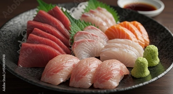 Obraz 新鮮な刺身盛り合わせ、日本の伝統的な料理