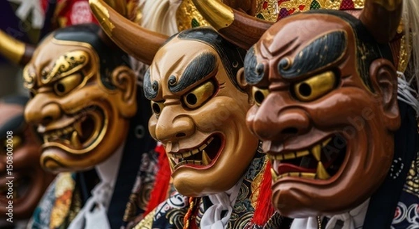 Obraz 日本の伝統的な鬼の面、文化的な祭りやイベントの背景素材として