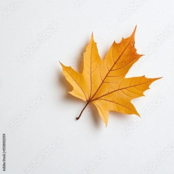 Obraz A vibrant yellow maple leaf isolated on a clean white background.