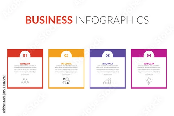 Fototapeta Business Infographic design template Vector with icons and 4 four options or steps. Can be used for process diagram, presentations, workflow layout, banner, flow chart, info graph