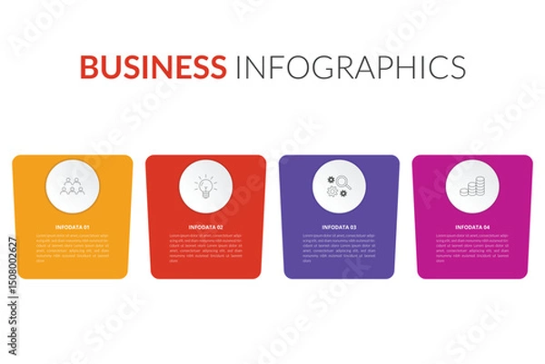 Fototapeta Business process infographic template. Thin line design with numbers 4 options or steps. Vector illustration graphic design