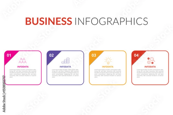 Fototapeta Business Infographic design template Vector with icons and 4 four options or steps. Can be used for process diagram, presentations, workflow layout, banner, flow chart, info graph