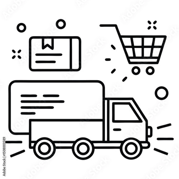 Obraz Truck with boxes and shopping cart line icon, concept sign, outline vector illustration, linear symbol.