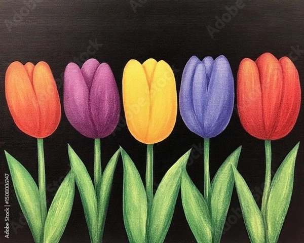 Fototapeta Colorful tulips in a row