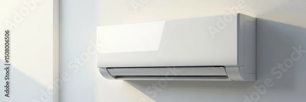 Obraz Sleek white air conditioner on wall, cool air stream , ventilation, mini split system