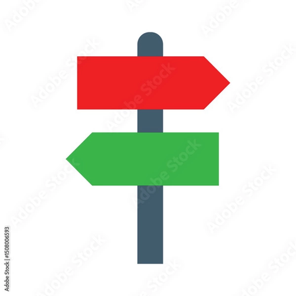 Obraz Colorful flat icon of a direction signpost with red and green arrows pointing in opposite directions. Symbolizes navigation, decision making, choices, or travel direction concepts.