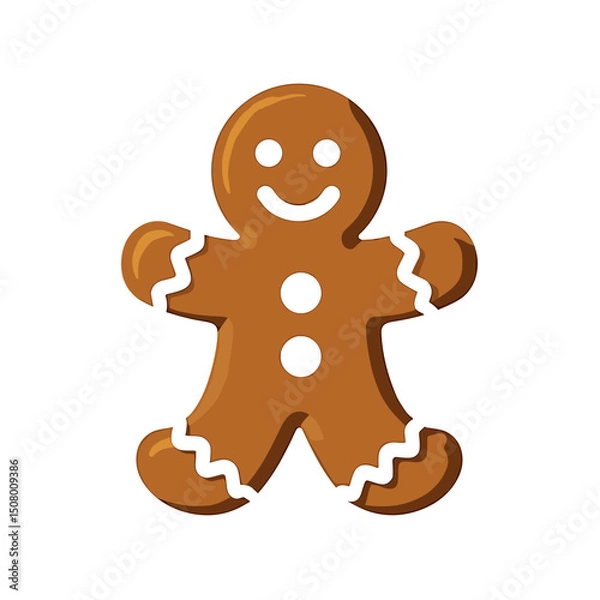 Obraz Cute Gingerbread Man Cookie Illustration with White Icing Decoration on a White Background
