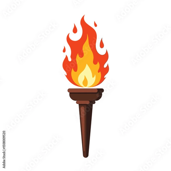 Obraz Cartoon Torch with Bright Orange and Yellow Flames Illustration, Symbol of Inspiration and Guidance