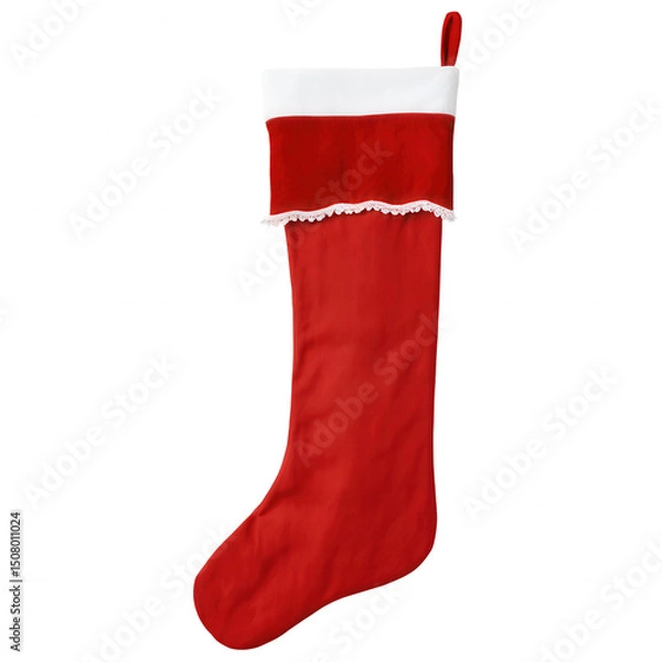 Obraz Red Christmas Stocking with White Cuff Festive Holiday Decoration