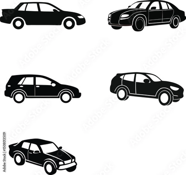 Fototapeta car silhouette set, car vector, symbol, icon, car from different side