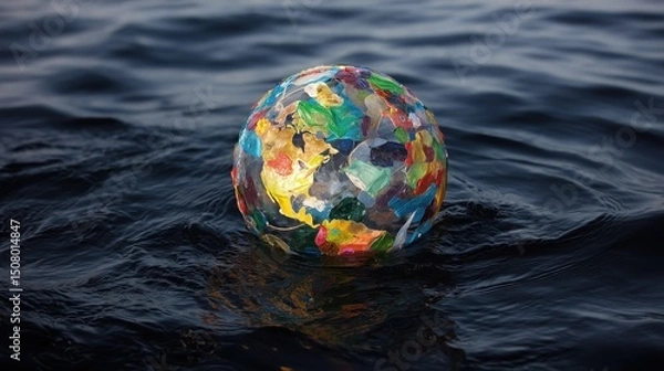 Fototapeta Colorful Plastic Globe Floating in Water with Vibrant Patterns