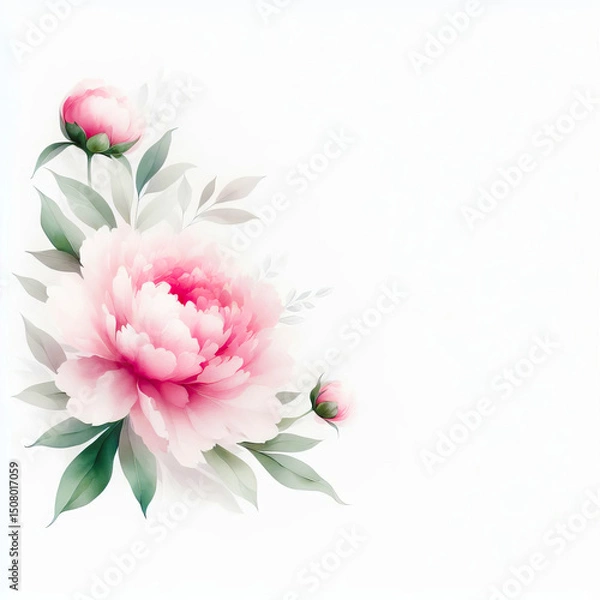 Fototapeta Gentle greeting card with pink peonies
