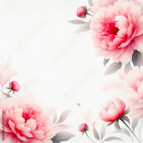 Fototapeta Gentle greeting card with pink peonies
