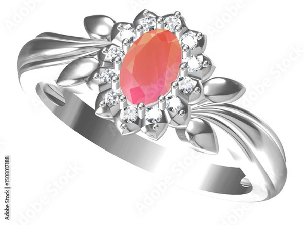 Fototapeta Wedding ring on white background. 3D rendering