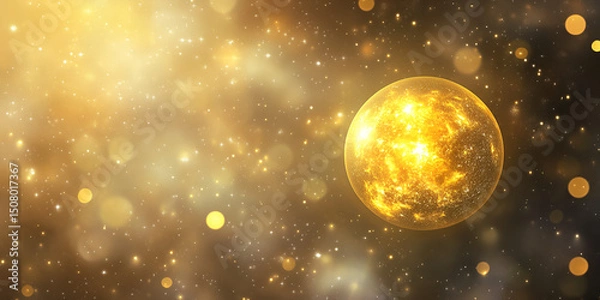 Fototapeta Glowing Golden Sphere in a Magical Light Burst with Bokeh Background