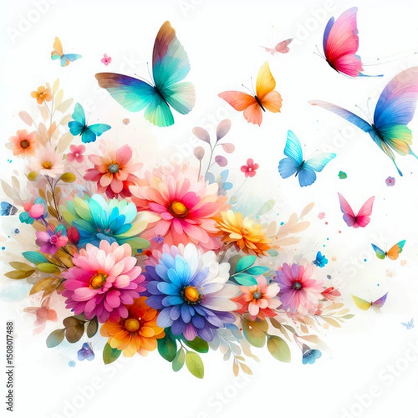 Fototapeta Watercolor greeting card with butterflies
