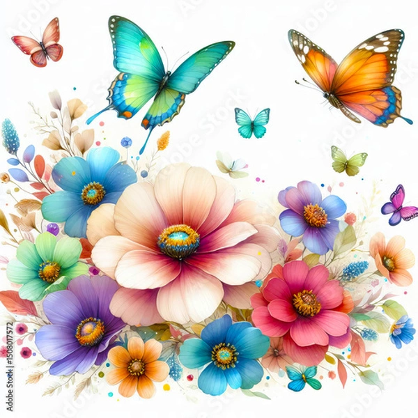 Fototapeta Watercolor greeting card with butterflies
