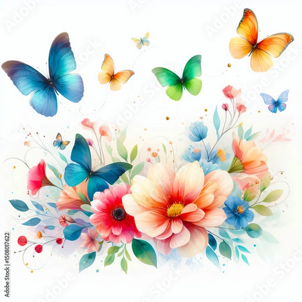 Fototapeta Watercolor greeting card with butterflies
