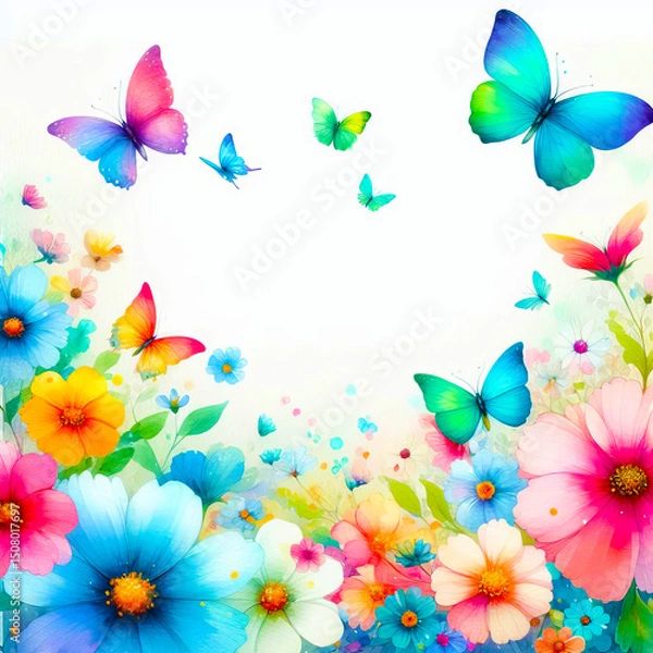 Fototapeta Watercolor greeting card with butterflies
