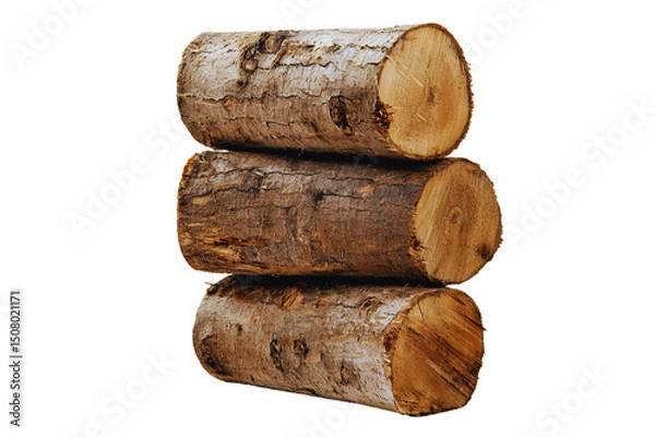 Fototapeta Stack of three natural wood logs isolated transparent background perfect for carpentry projects or fireplace designs