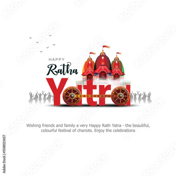 Fototapeta Indian festival Ratha Yatra of Lord god Jagannath, Balabhadra and Subhadra on Chariot with people. new abstract vector illustration design