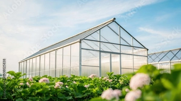 Obraz Aesthetic glass greenhouse designed for gardening with a modern touch.