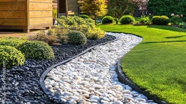 Obraz Serpentine white & black stone garden path