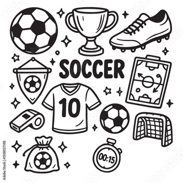 Obraz Soccer Doodles in Black and White